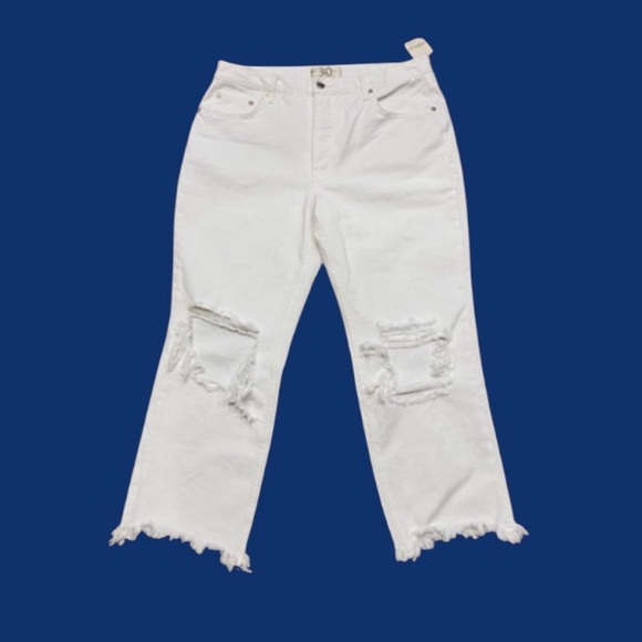 Free People Denim - Free People 30x27 Wide Leg Crop Ankle Fray Jeans White High Rise Button Fly NWT